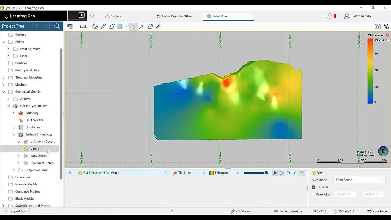 Contorno de grado-espesor en Leapfrog Geo