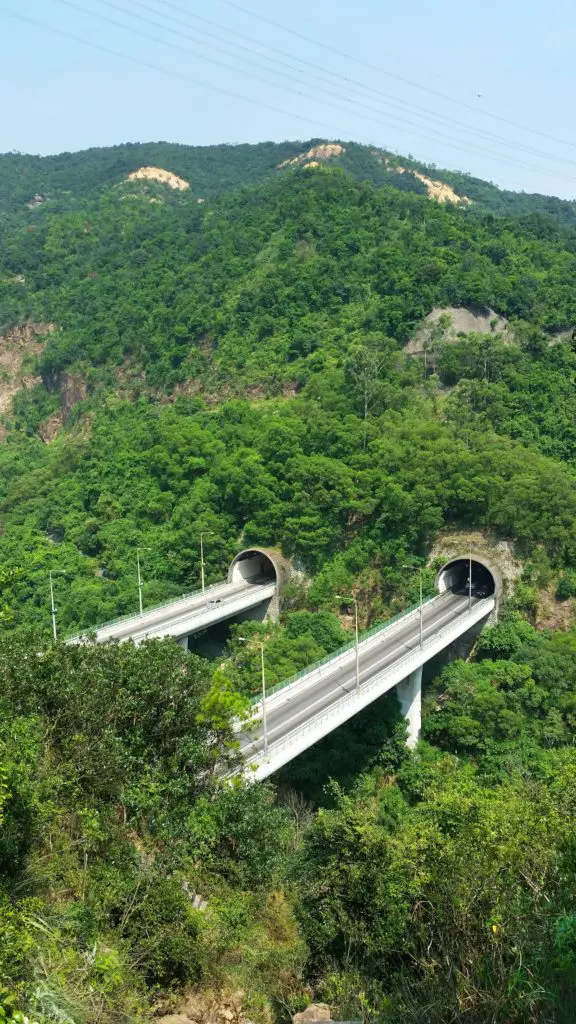 Two tunnels through a mountain