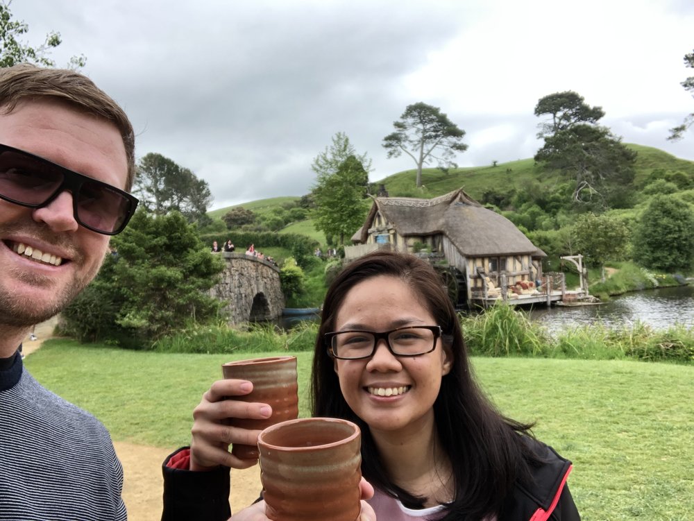 Jeremy O’Brien and Rocelle Mendoza at the Hobbiton movie set