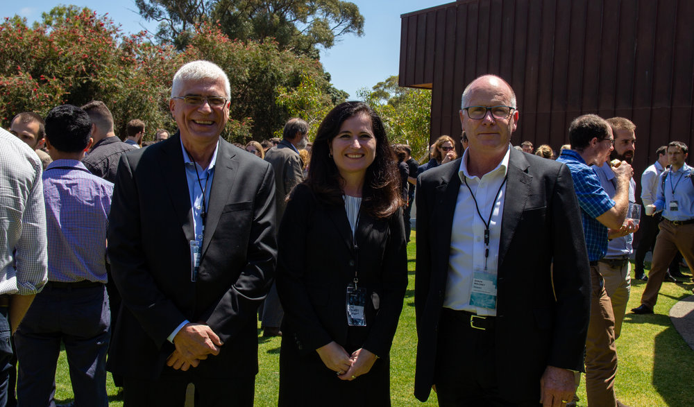 From left to right: Tim Dobush and June McAlarey of Geosoft, and Shaun Maloney, Seequent CEO, at Perth Lyceum