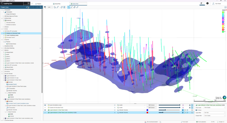 Screenshot of Leapfrog showing structural trends clusters