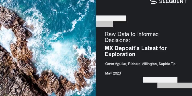 A screenshot of a webinar presentation around Raw data to informed decisions with Seequent's MX Deposit for mining exploration