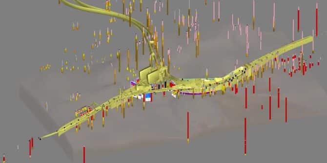 A screenshot of a digital model of the Auckland City Rail Link (CRL) using Seequent's modelling software