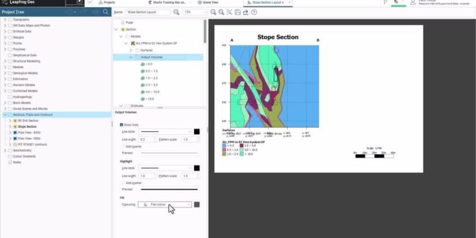 A screenshot of a stope section model in Seequent's Leapfrog Geo