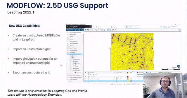 Soporte mejorado para MODFLOW: 2.5D USG en Leapfrog 2022.1