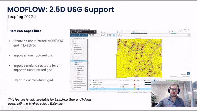 Soporte mejorado para MODFLOW: 2.5D USG en Leapfrog 2022.1