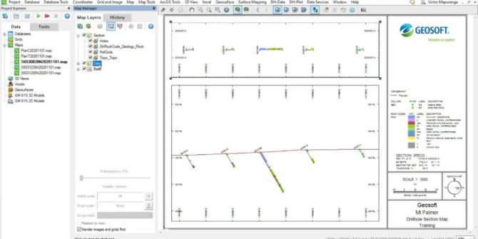 Displaying similar section map rock code patterns on the drillhole traces of the plan map in Target