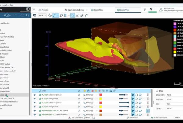 A screenshot of geological modeling from Seequent's Leapfrog Geo