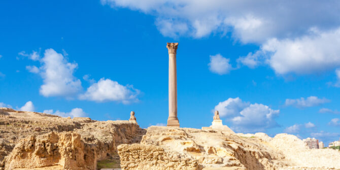 Pompey's pillar and ancient sphinx