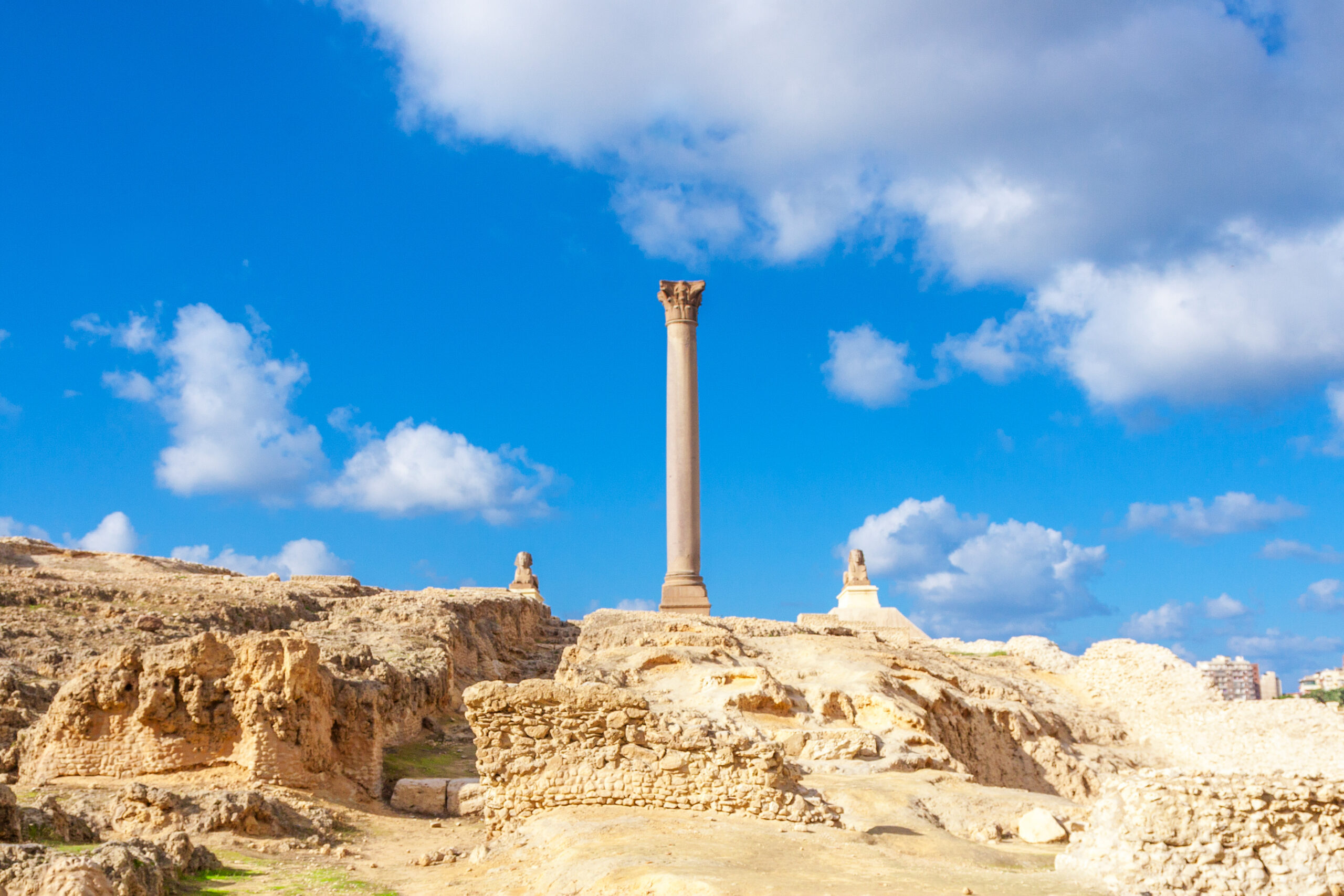 Pompey's pillar and ancient sphinx