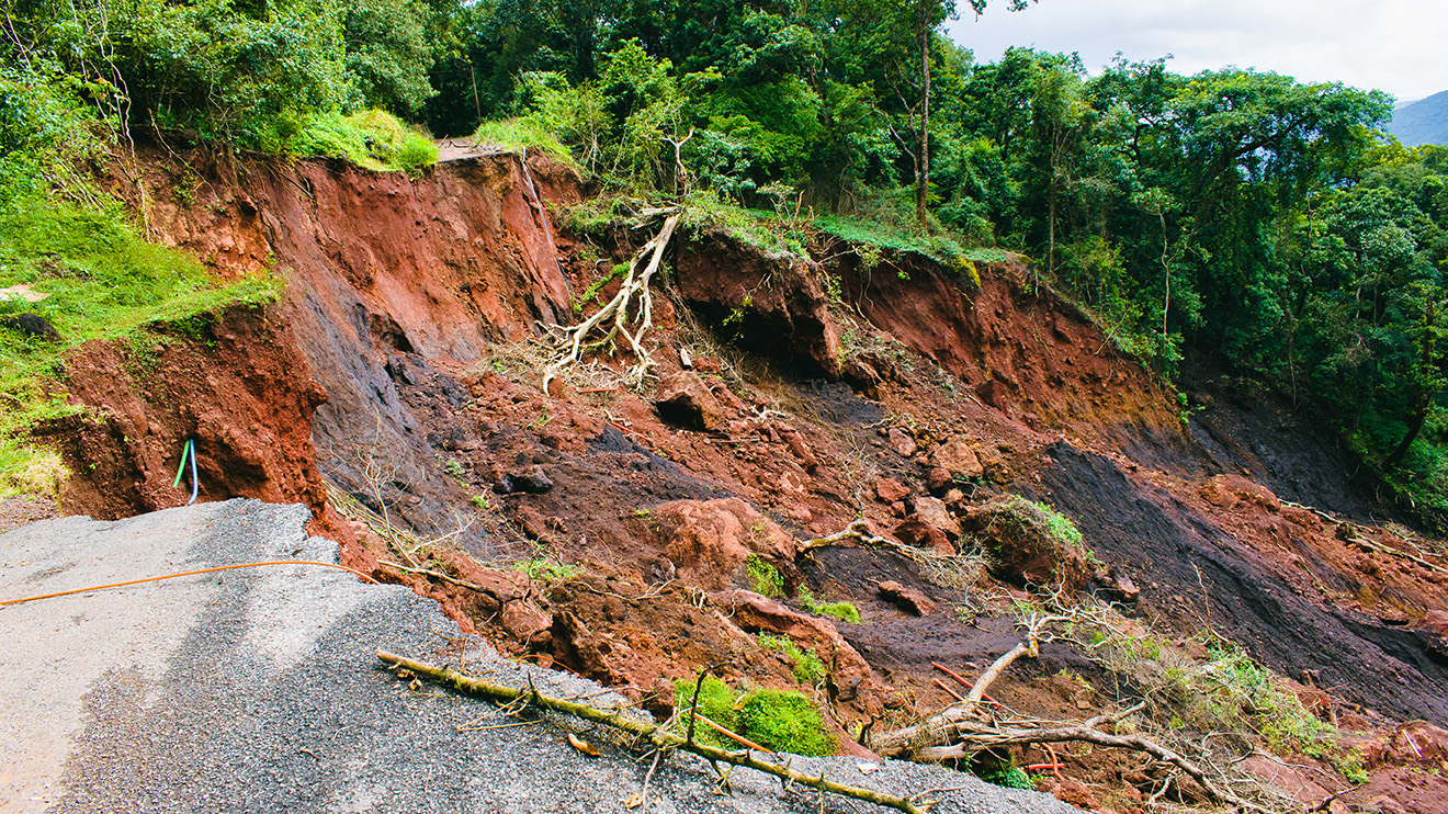 Landslide across a road