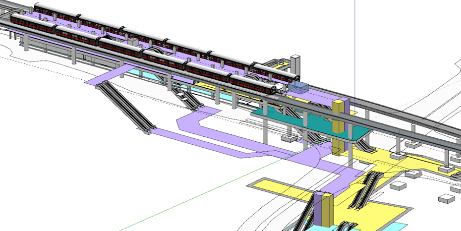 An example of the use of MicroStation into 3D visualisation as part of the concept study of new CR17 connections to existing Clementi MRT station
