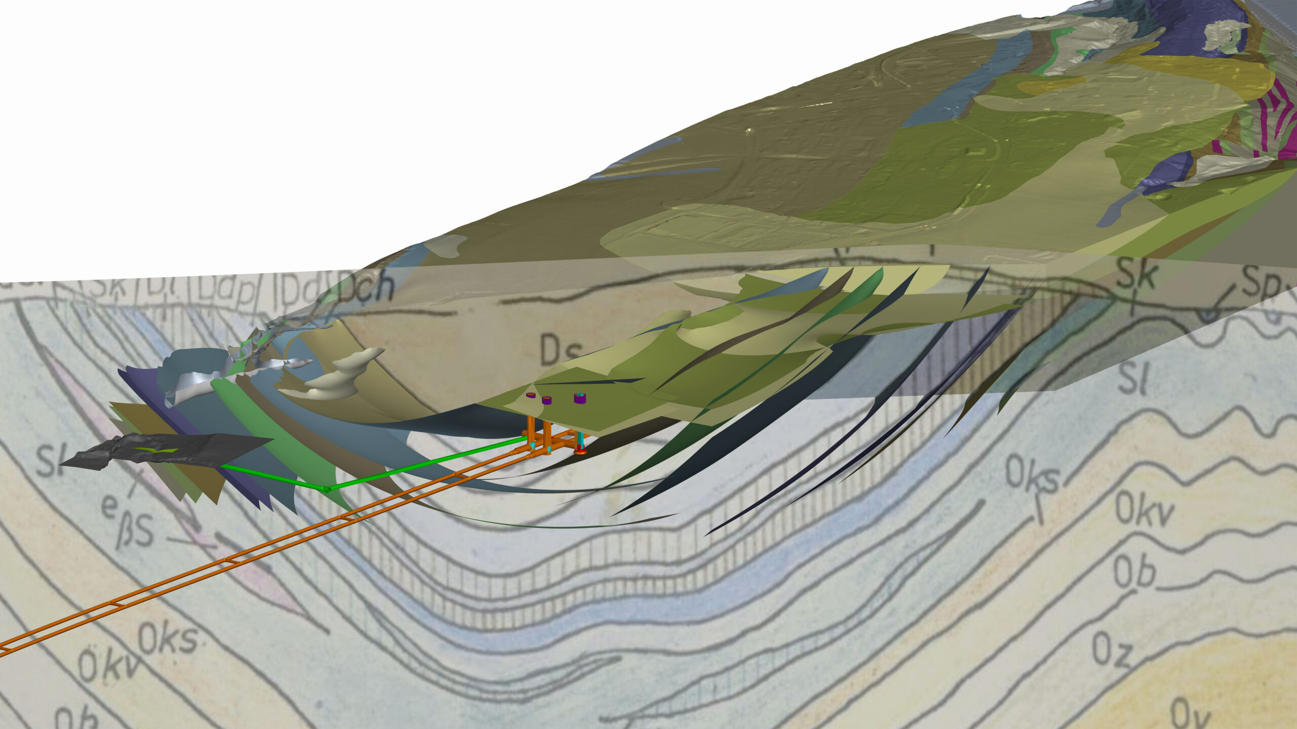 Folded structures in the vicinity of Prague, modelled as a sequence of depositional layers