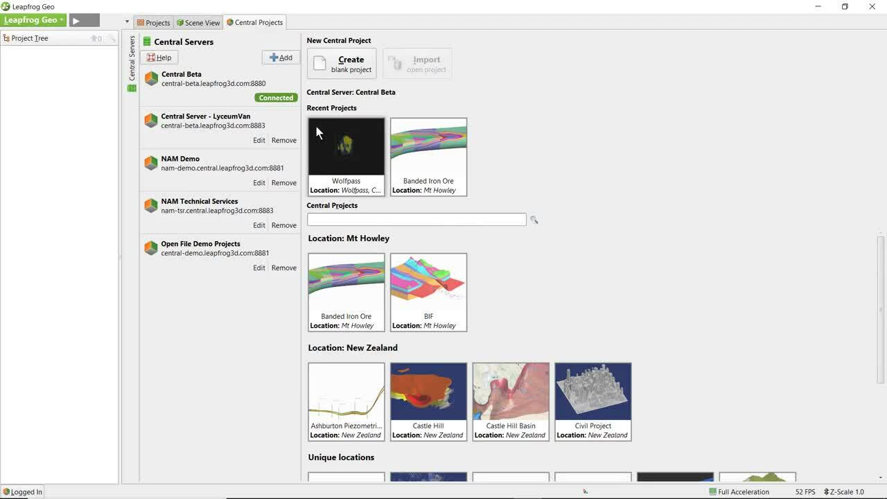 Central 2.2 with Leapfrog 2 – Accessing Central Projects  from within Leapfrog