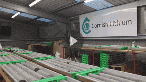 A gif of core shacks, battery information, and wind turbines at Cornish Lithium