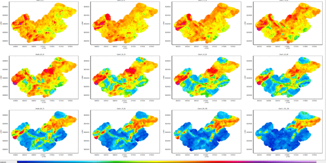 Screenshot of geophysical depth slices in AGS Workbench 6.8