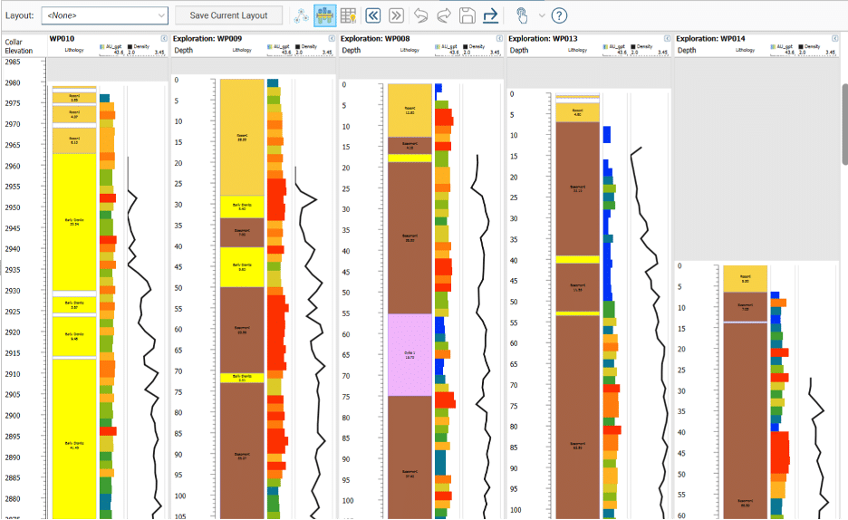 Screenshot of Leapfrog Geo and the drillhole correlation tool
