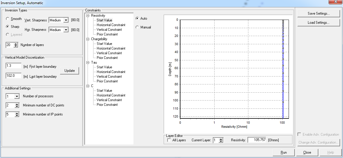 ERT_IP inversion settings in Aarhus Workbench