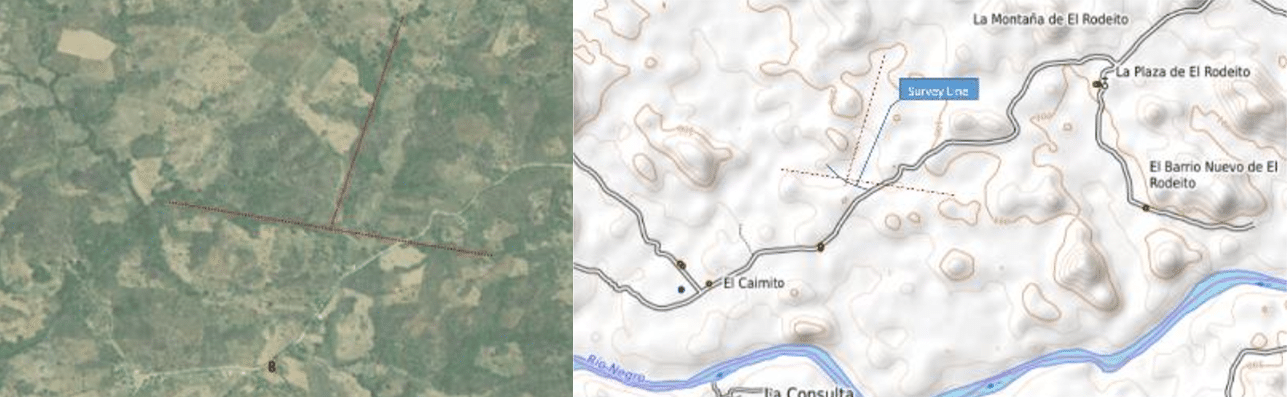 El Caiminto aerial image and survey lines by Living Water International