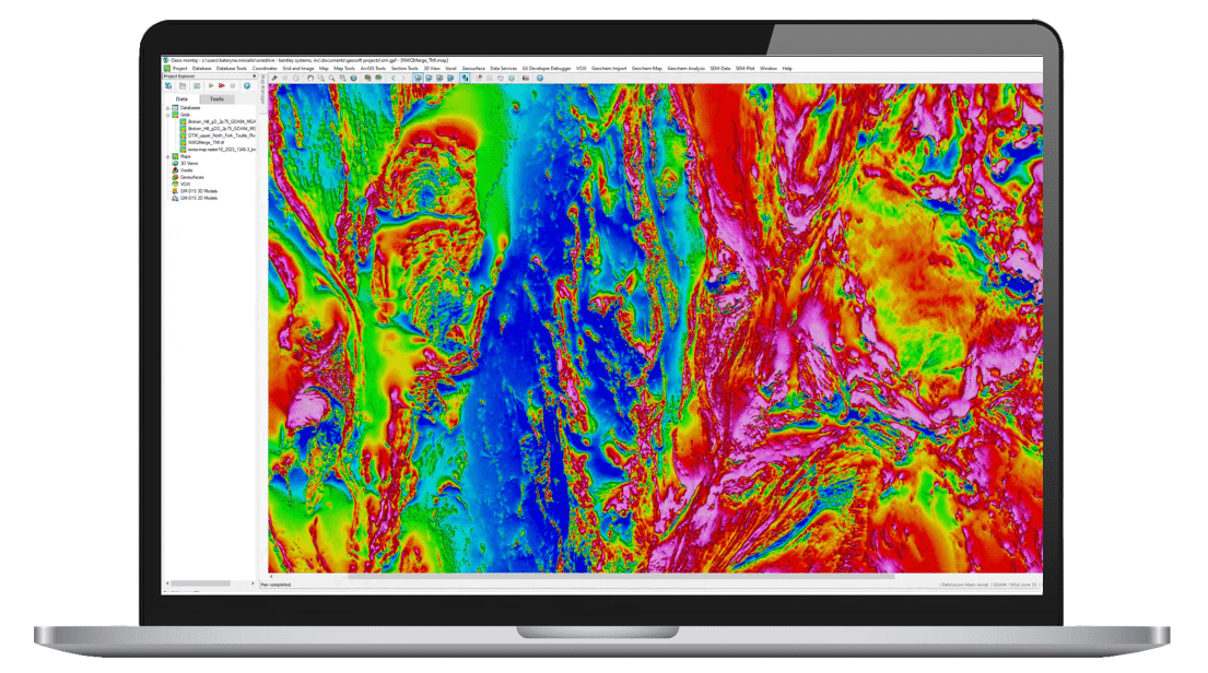 A GeoTIFF on a laptop in Oasis montaj 2023.1