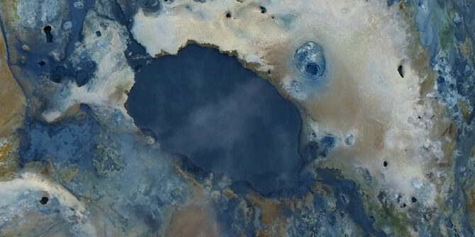 an arial photo of a geothermal field in Iceland