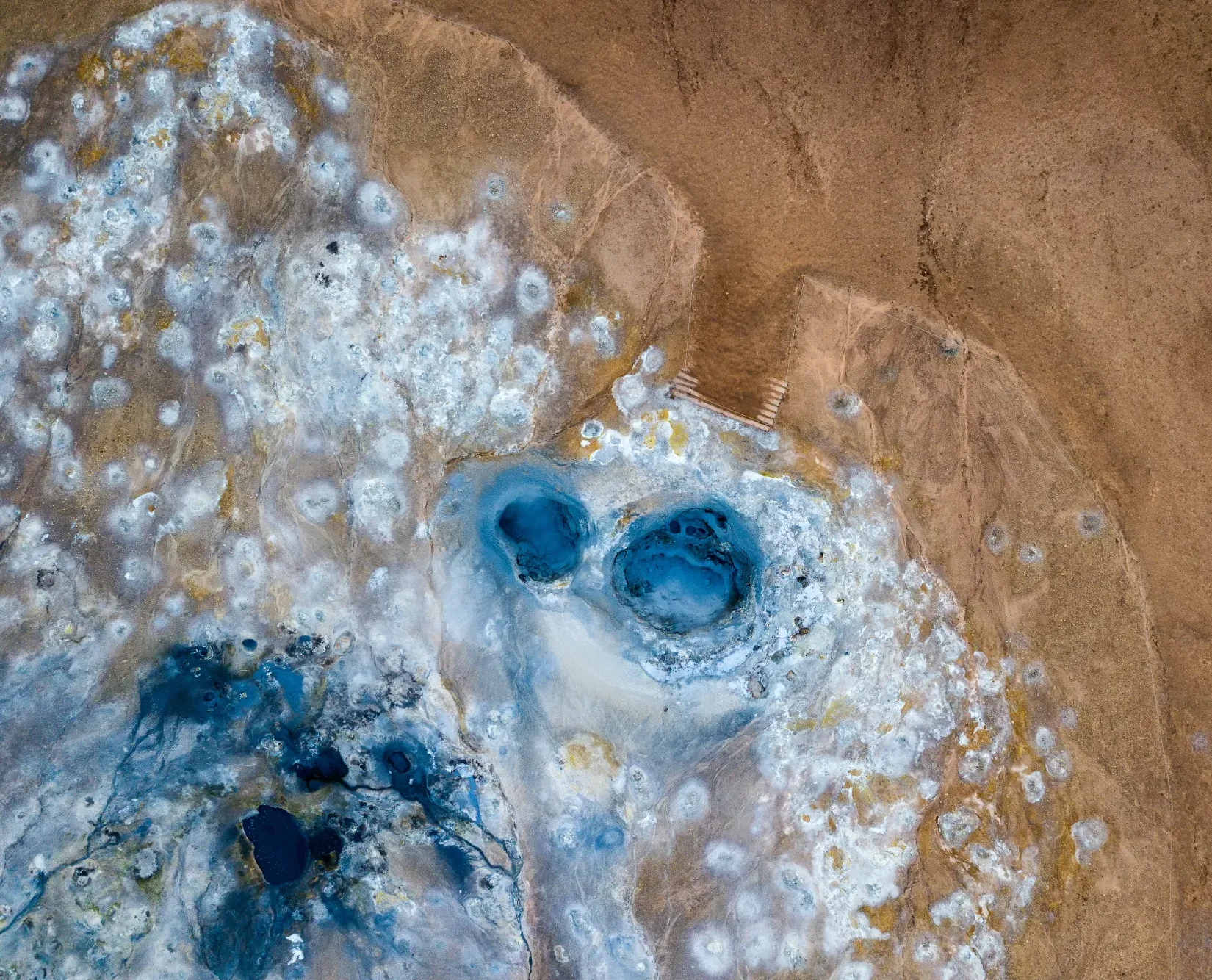 Aerial photography captured by drone in myvatn geothermal area. Beautiful landscape in Iceland in an area of active volcanism.