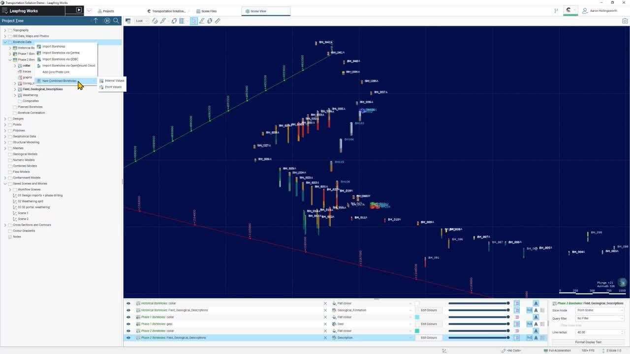 Explore Combined Borehole Sets with OpenGround Cloud and Calculations in Leapfrog Works 2021.2