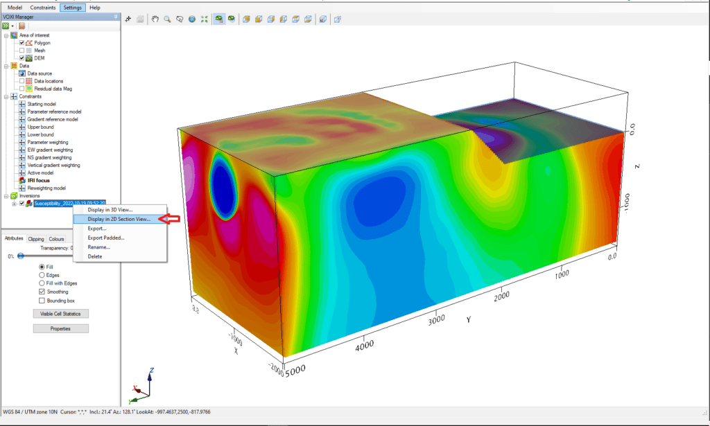 Locating the 2D Section Viewer window