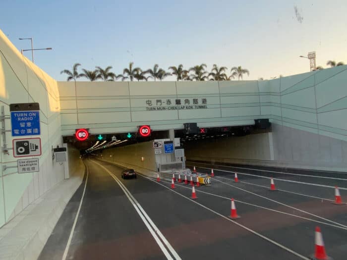 Caption: Entrance to the Tuen Mun-Chek Lap Kok tunnel.
