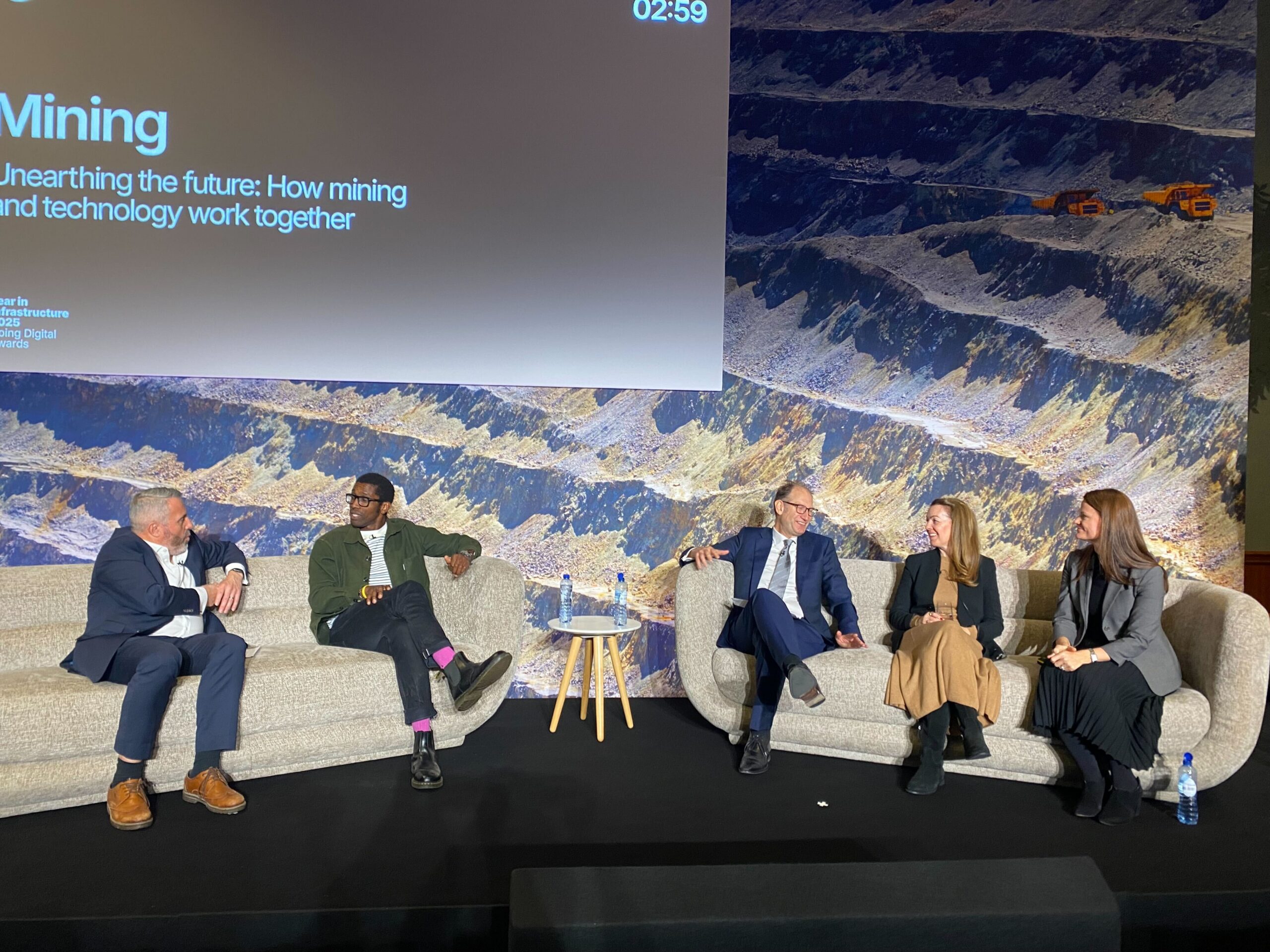 Panel discussion at Bentley’s Year in Infrastructure 2025 featuring experts from Seequent, SRK, Accenture, WSP, and Landfall Strategy Group.