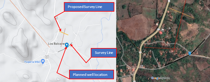 Aerial view of Los Balcanes and survey line by Living Water INternational