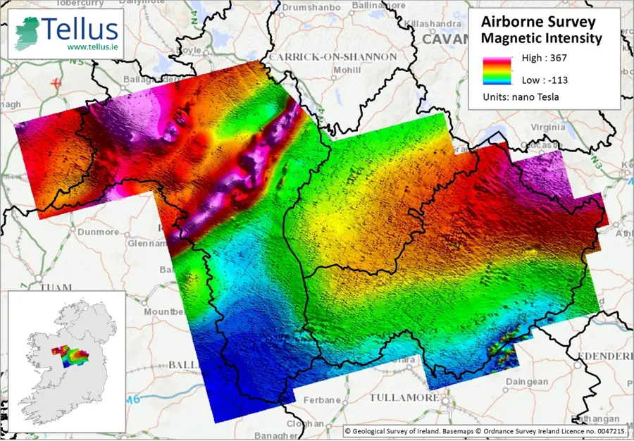 Airborne magnetics reveal volcanics under Ireland’s limestones