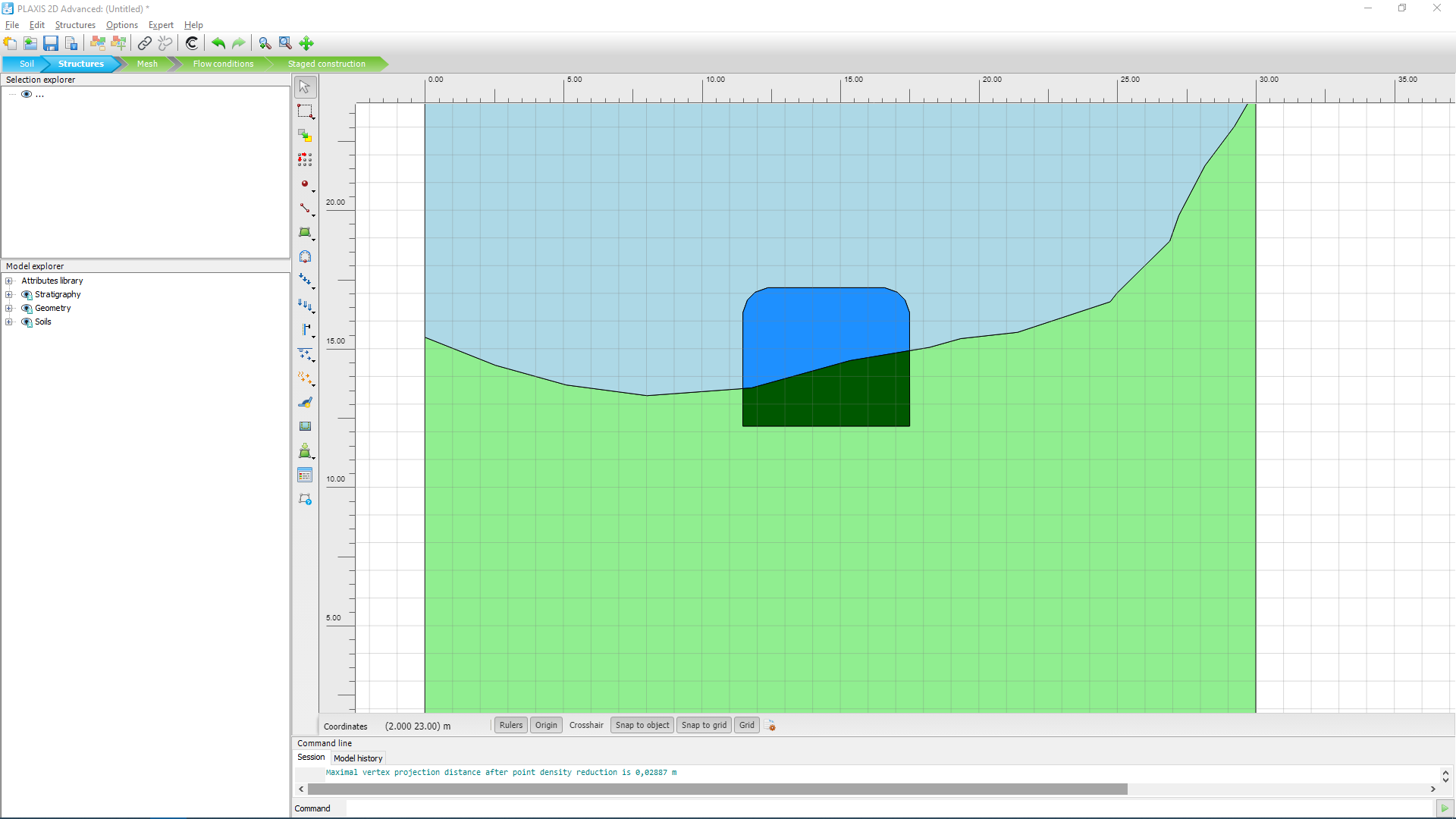 A screenshot of a structural mesh in Seequent's PLAXIS 2D Advanced