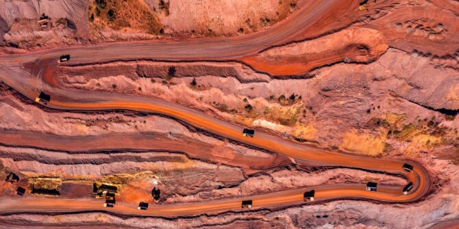 Aerial view of a huge iron ore quarry opencast mining of iron ore opencast mining.