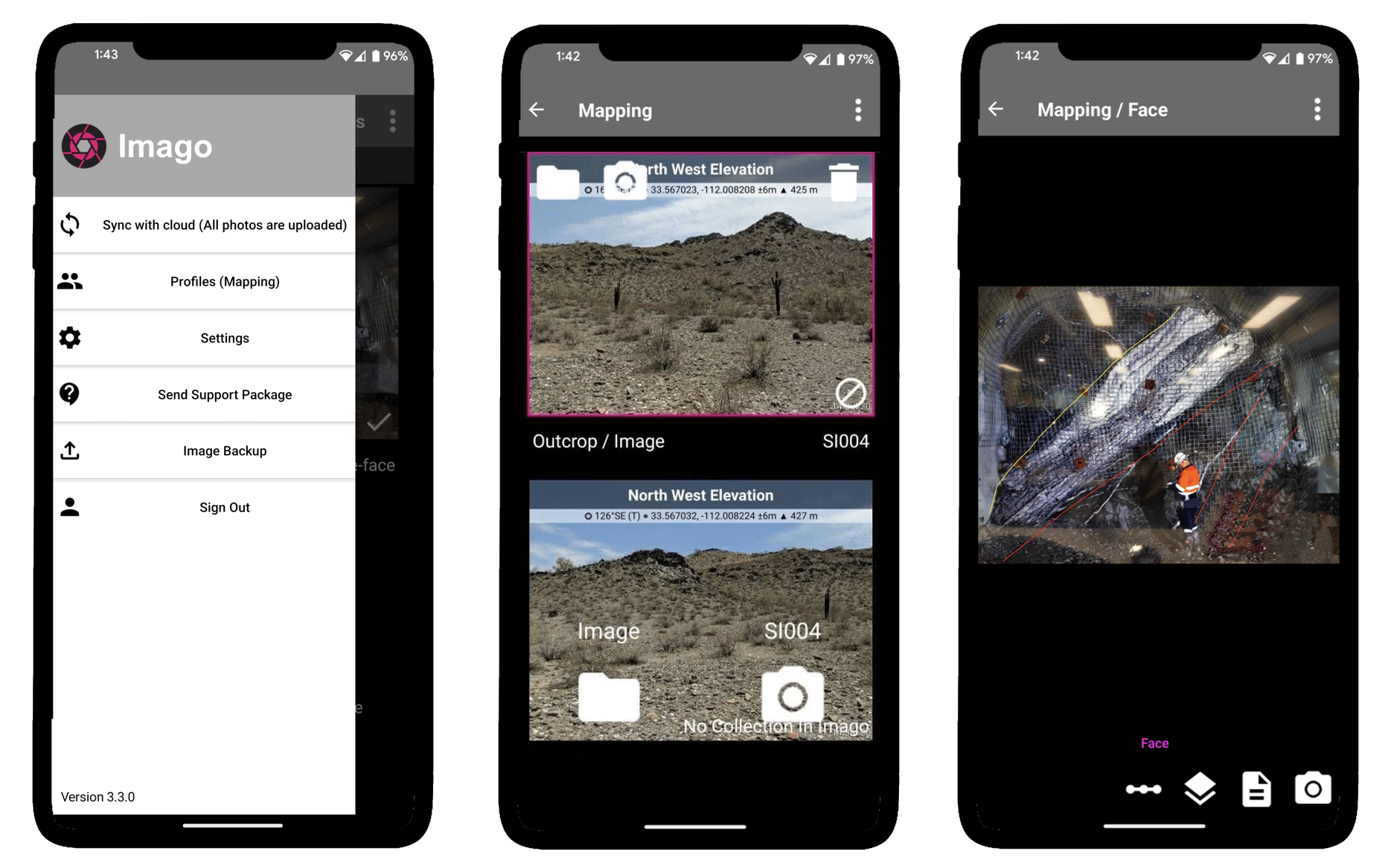 Renders and mockups of Seequent's Imago app UI and use on phone screens
