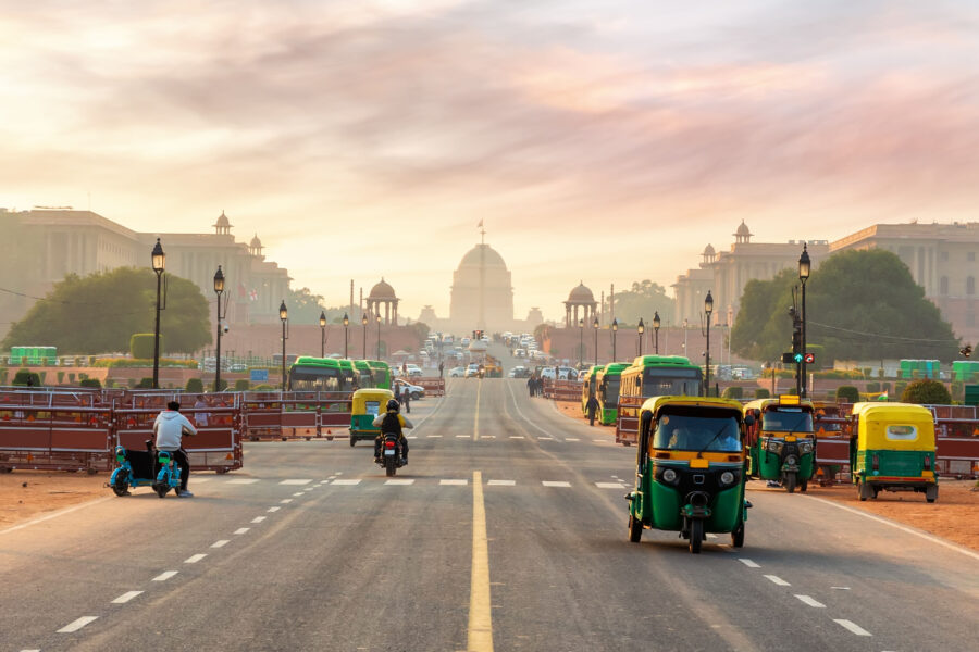 A busy road in New Delhi, India's capital city.