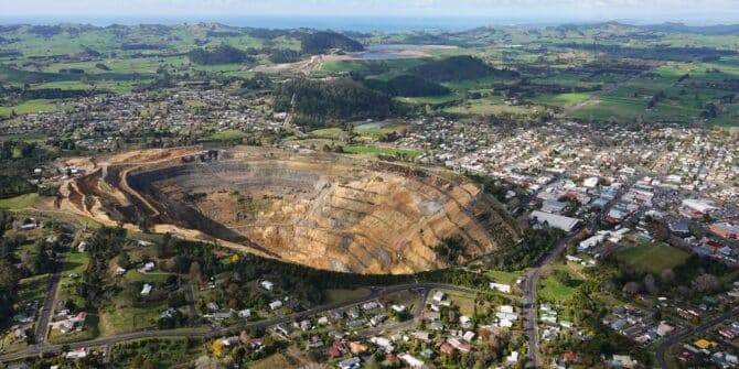 A photo of OceanaGold Waihi open pit mine in New Zealand.