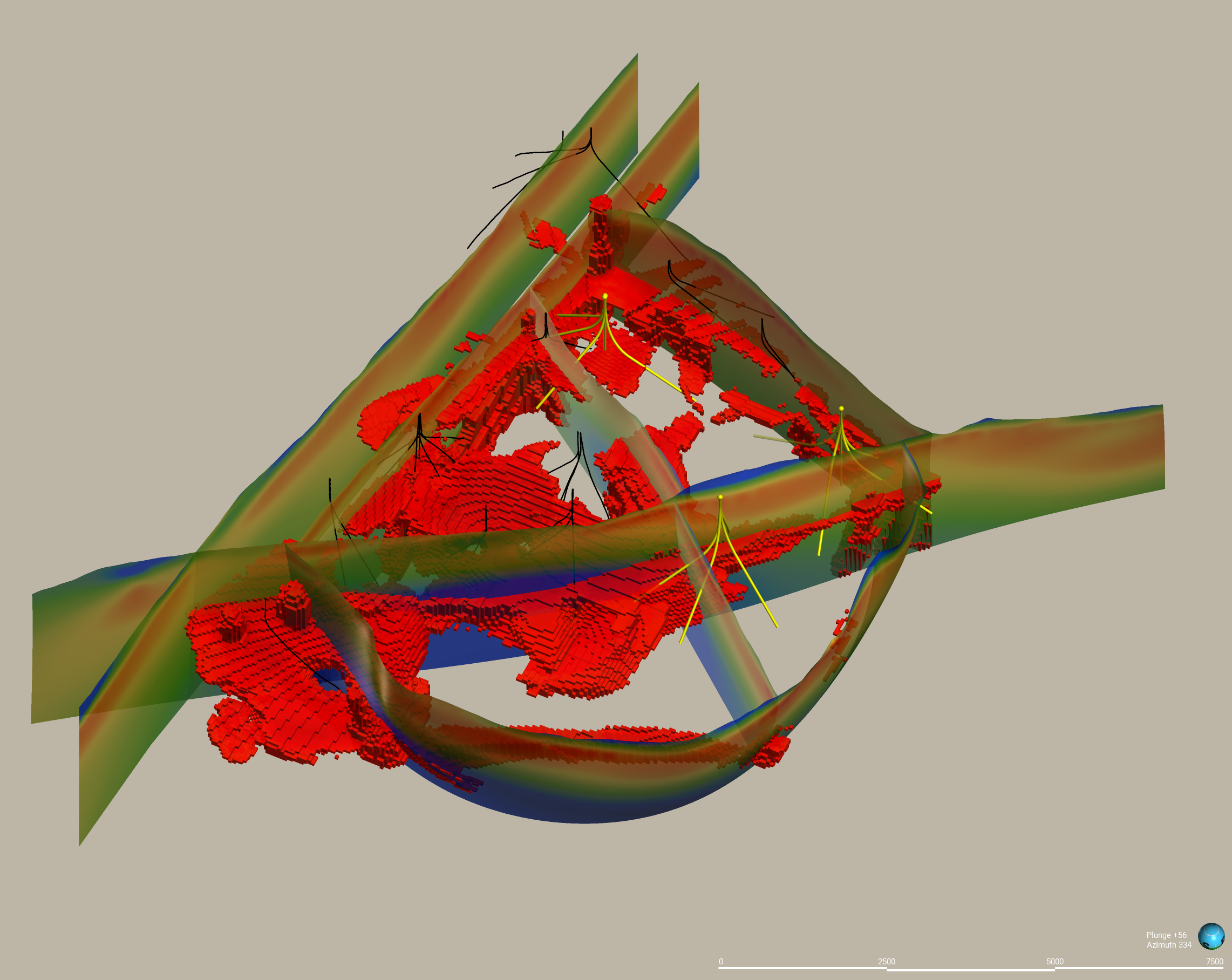 A screenshot of a 3d subsurface geothermal model identifies resource location, estimates its potential, and evaluates associated risks. Courtesy of PT Pertamina.