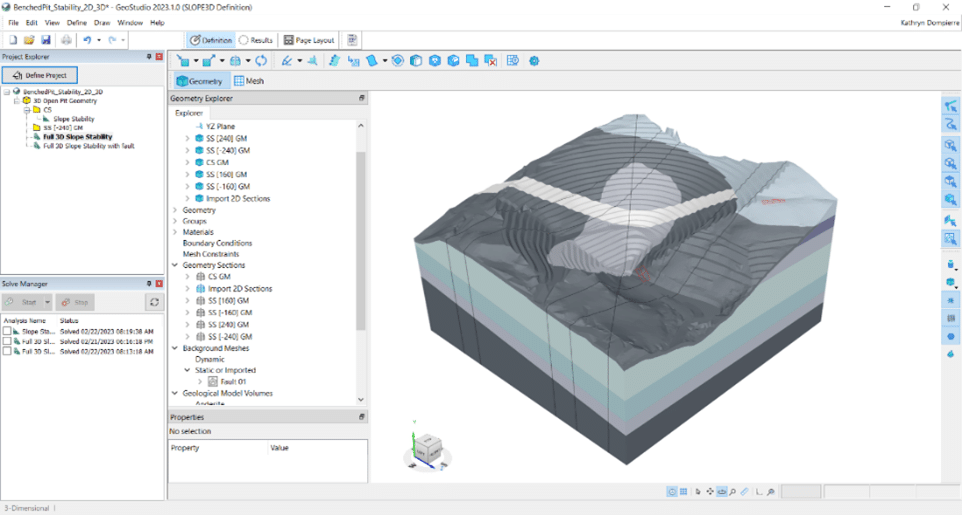 A screenshot of a topographical 3D model within Seequent's Leapfrog Geo 