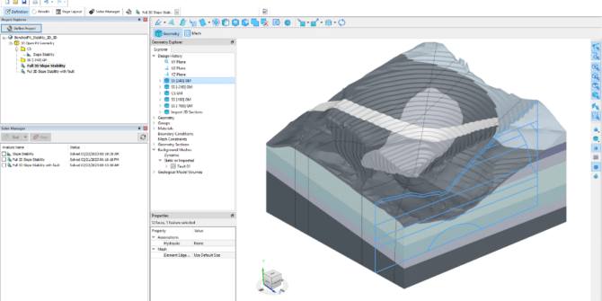 A screenshot of a 3D model in Seequent's GeoStudio SLOPE3D