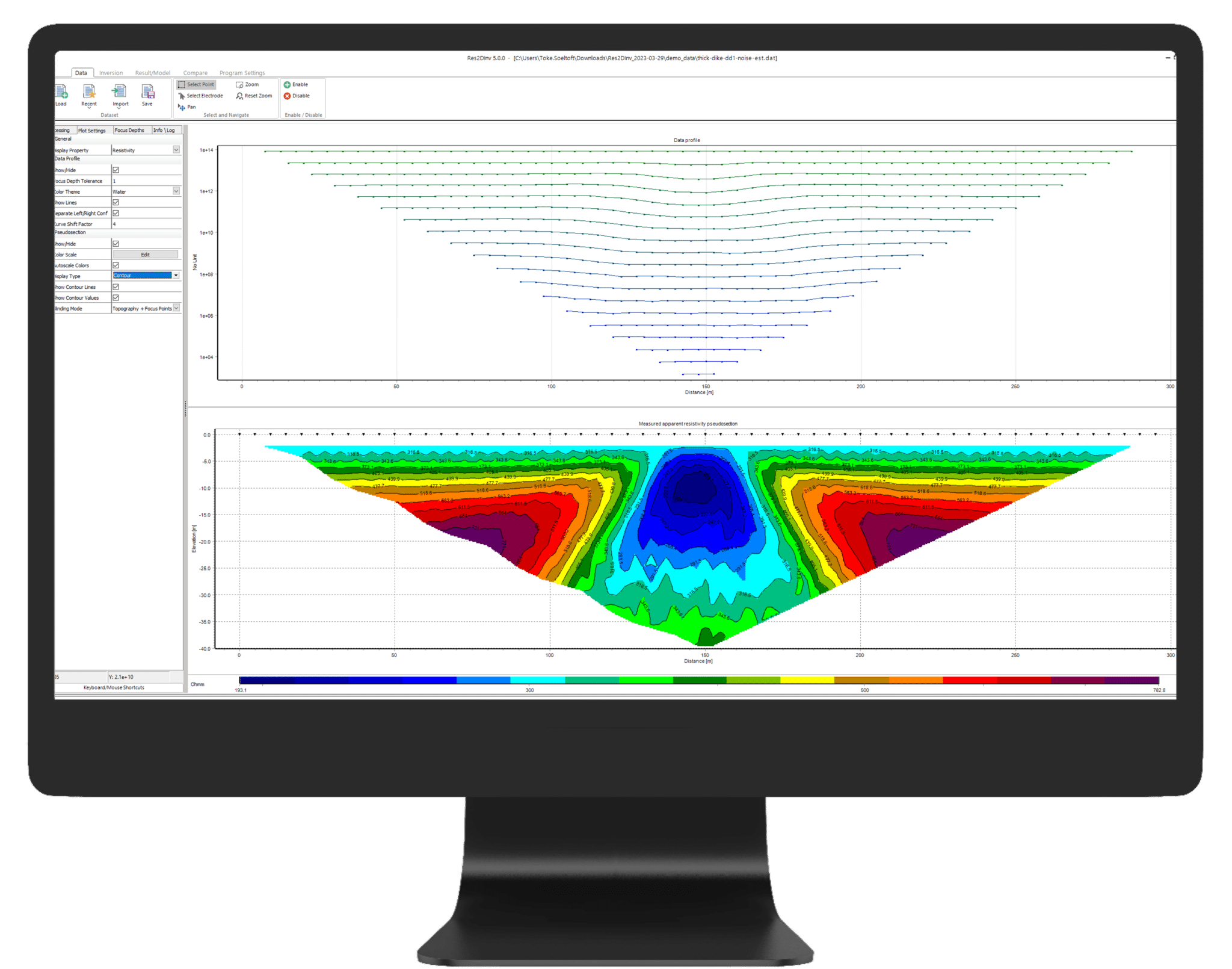 REs2DInv Data processing - 2D geophysical resistivity inversion