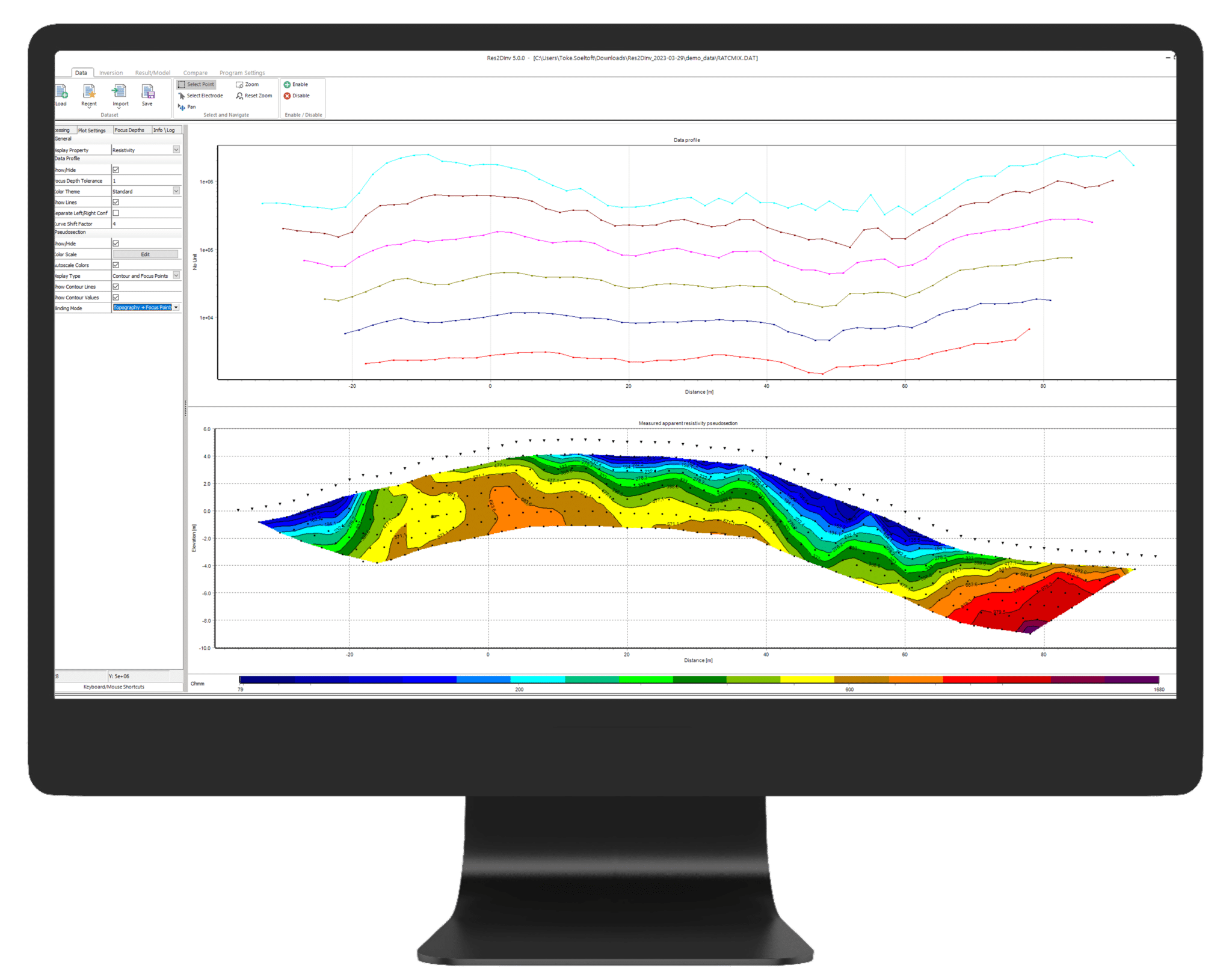 Res2DInv electrodes - 2D resistivity geophysical inversion