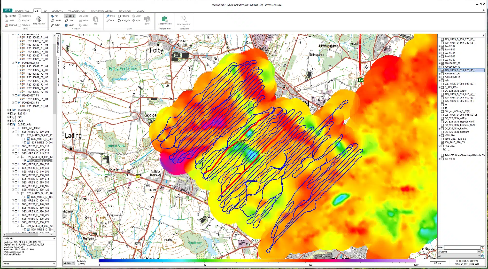 Resistivity map and profile of Sky TEM data
