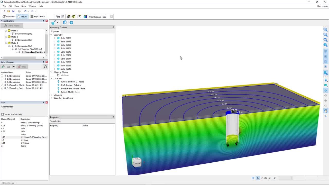 Domínio da análise em 3D – fluxo de águas subterrâneas em projetos de dutos e túneis