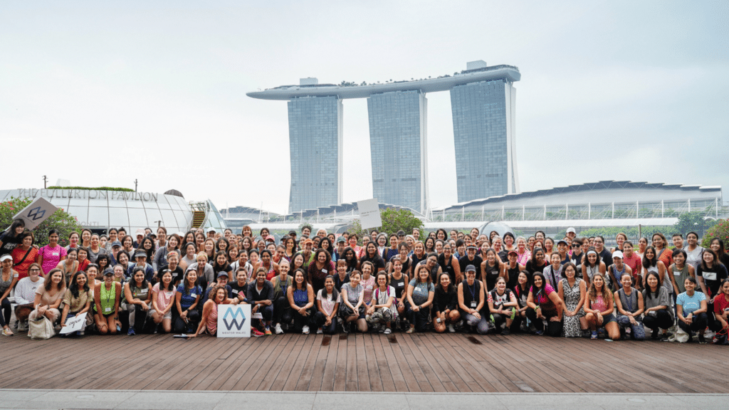 A photograph of a group of about 100 women attending Mentor Walks in Singapore