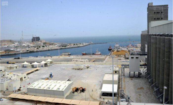 The food security warehouse (bottom left) at Jazan City Port that was saved by GeoStruXer using Bentley and Seequent software. Source: Supplied