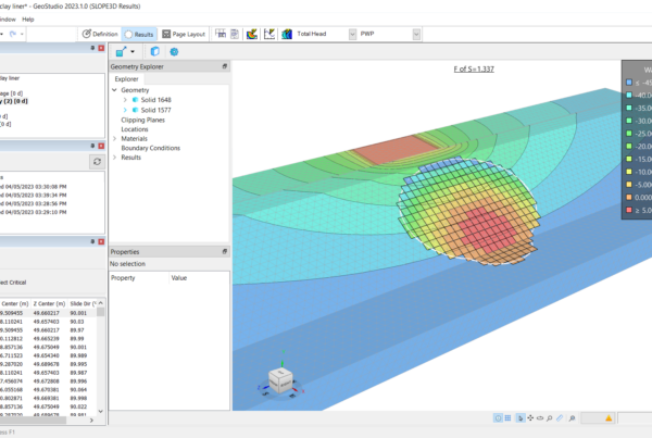 A screenshot of Seequent's SLOPE 3D in their GeoStudio product suite