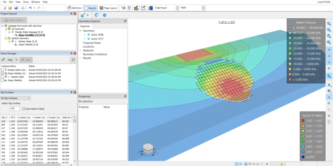 A screenshot of Seequent's SLOPE 3D in their GeoStudio product suite