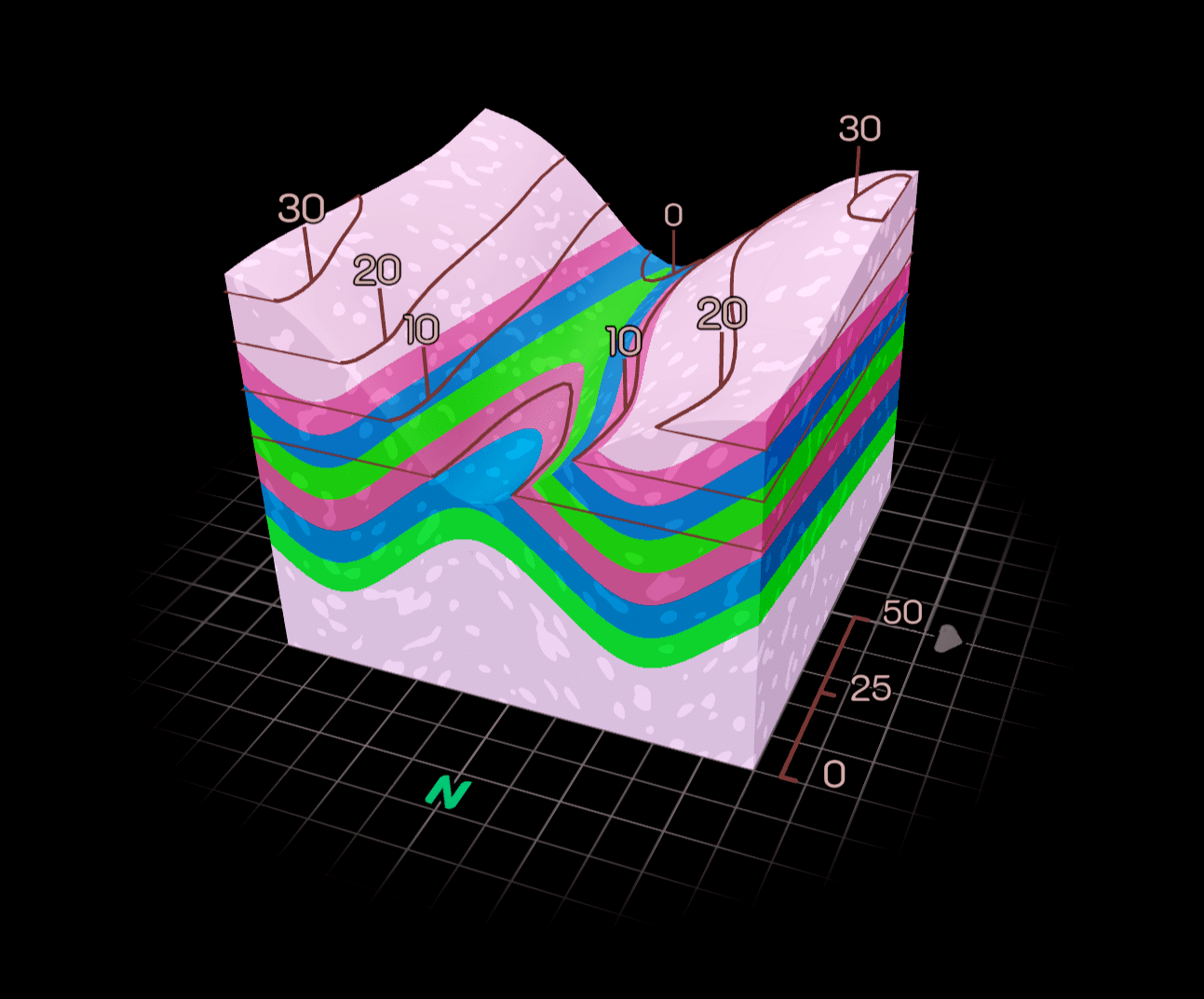 Visible Geology model with contour lines