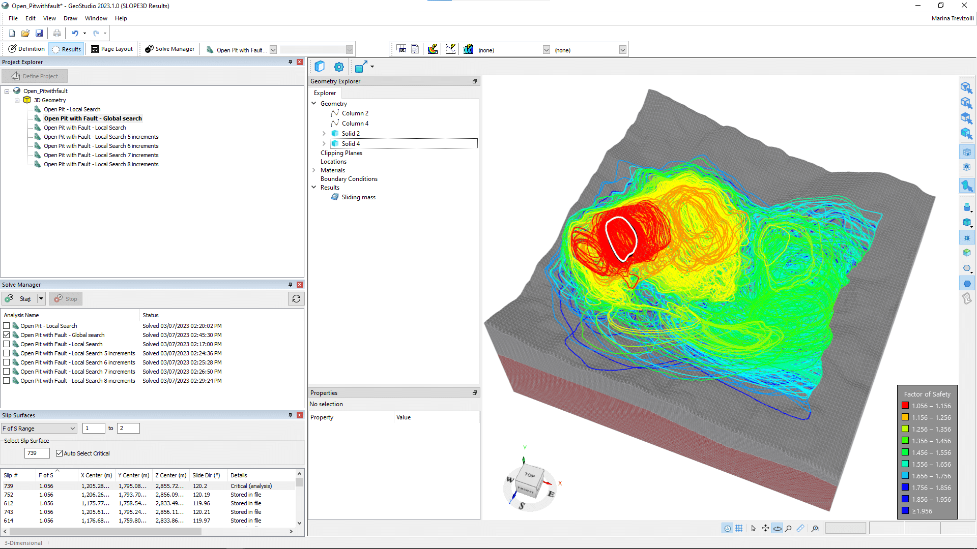 A screenshot of data and a 3D model from Seequent's SLOPE3D